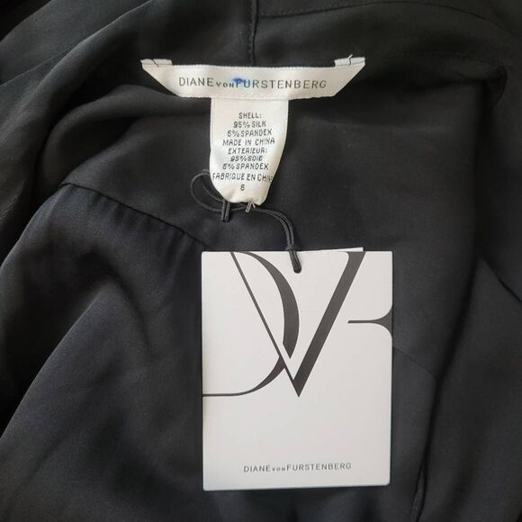 NWT Diane Von Furstenberg Issie Silk Draping Dress Sz 6 Black Satin Drop Waist - Picture 4 of 10